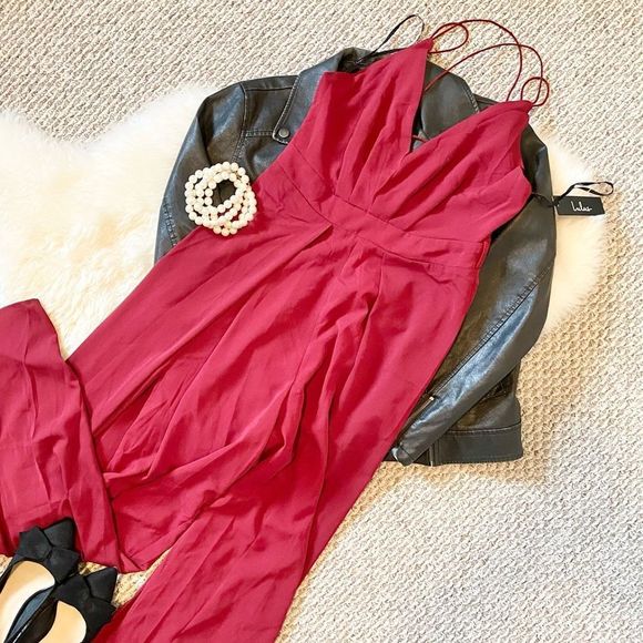 Lulus Pants - ✨LULUS Burgundy Dressy Jumpsuit Strappy Wide-Legged Women’s Size Medium✨